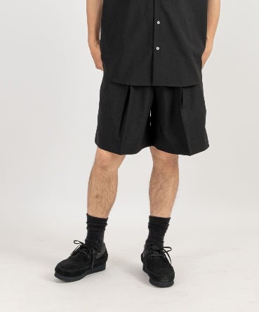DOUBLE PLEATED CLASSIC WIDE SHORTS - ORGANIC WOOL 2/80 TROPICAL
