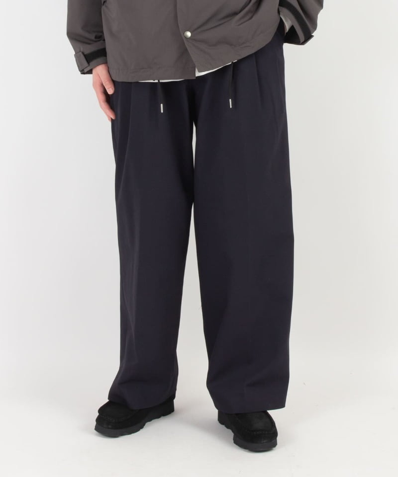 TRIPLE PLEATED WIDE TROUSERS - ORGANIC COTTON SURVIVAL CLOTH(ネイビー-1)