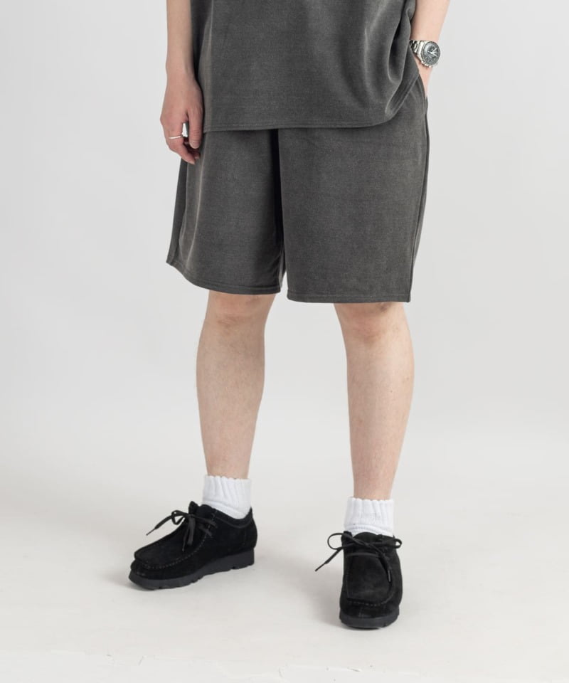 EASY SHORTS - 20//1 RECYCLE SUVIN ORGANIAC COTTON KNIT(フェーデッドブラック-1)