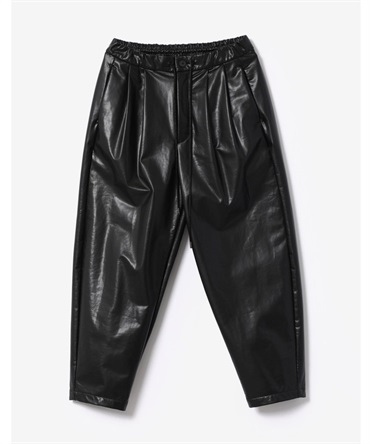 SYNTHETIC LEATHER TWO PLEATS TAPERED FIT EASY PANTS ■SALE■