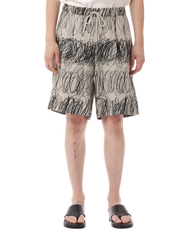 LINEN CANVAS PRINTED EASY SHORTS■SALE■
