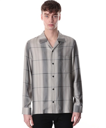 RY OMBRE CHECK TWILL OPEN COLLAR L/S SHIRT