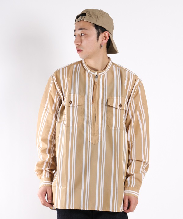 WORKER PULLOVER SHIRT RELAXED FIT C/T/P TUSSAH STRIPE■SALE■(ベージュ-1)