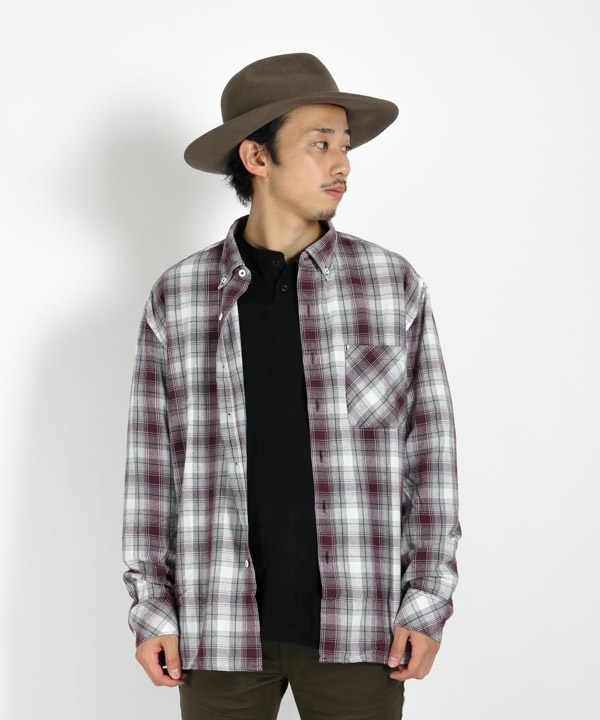 DWELLER B.D. SHIRT RELAXED FIT COTTON OMBRE PLAID 【 nonnative / ノンネイティブ 】■SALE■(ボルドー-1)