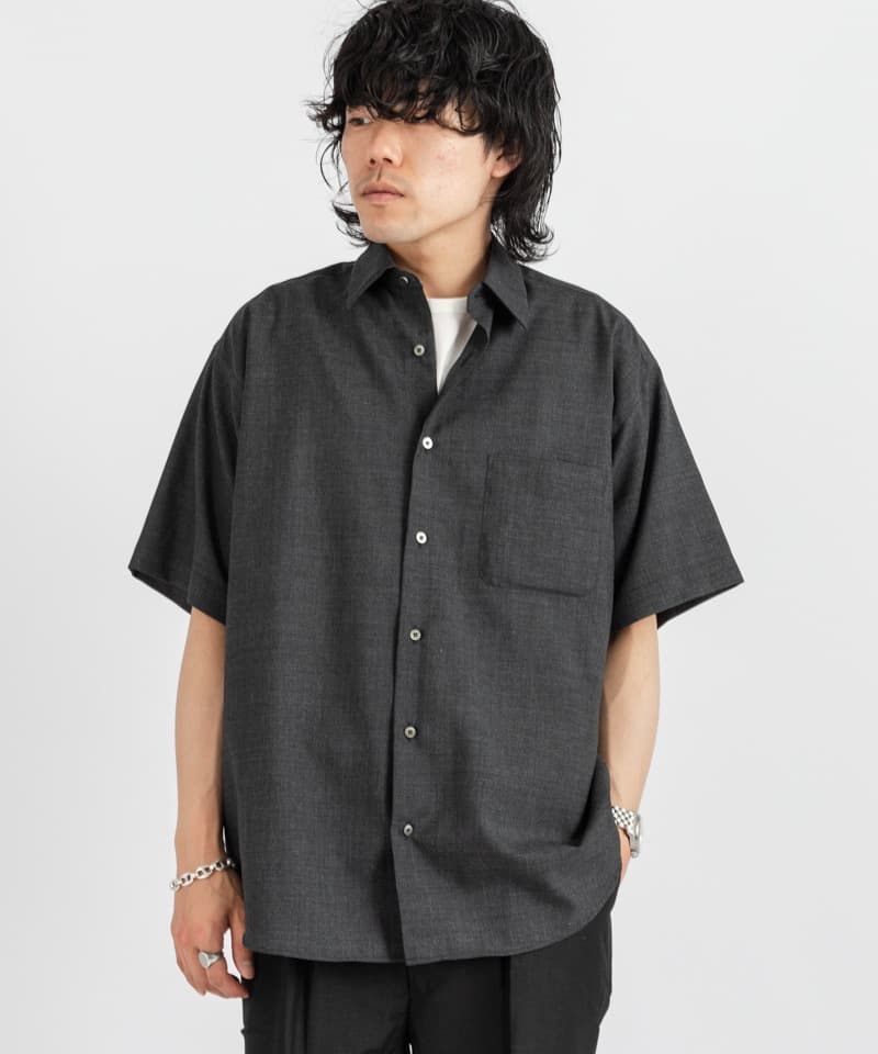 NEW COMFORT FIT SHIRT S/S - SUPER 120'S WOOL TROPICAL■SALE■(グレー-1)
