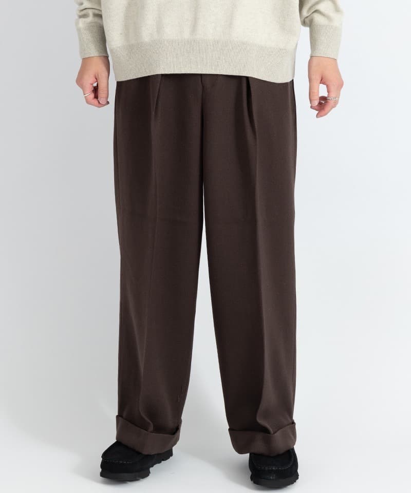 PLEATED WIDE TROUSERS - ORGANIC WOOL TAXEED CLOTH(ブラウン-1)