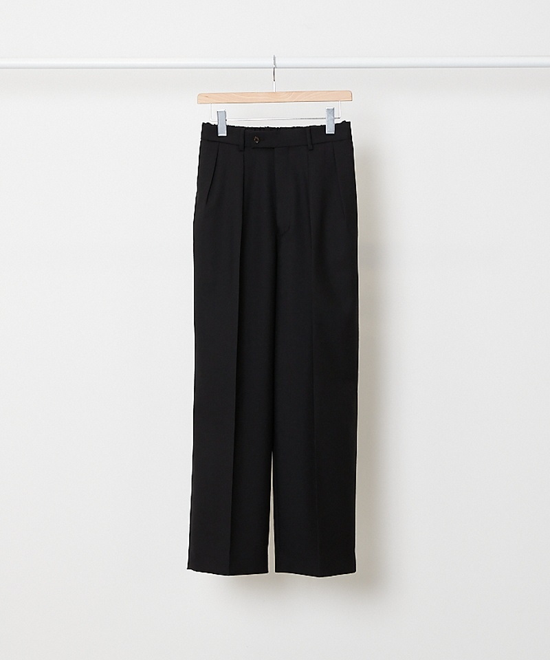 DOUBLE PLEATED TROUSERS - ORGANIC WOOL HEAVY TROPICAL ■SALE■(ブラック-1)