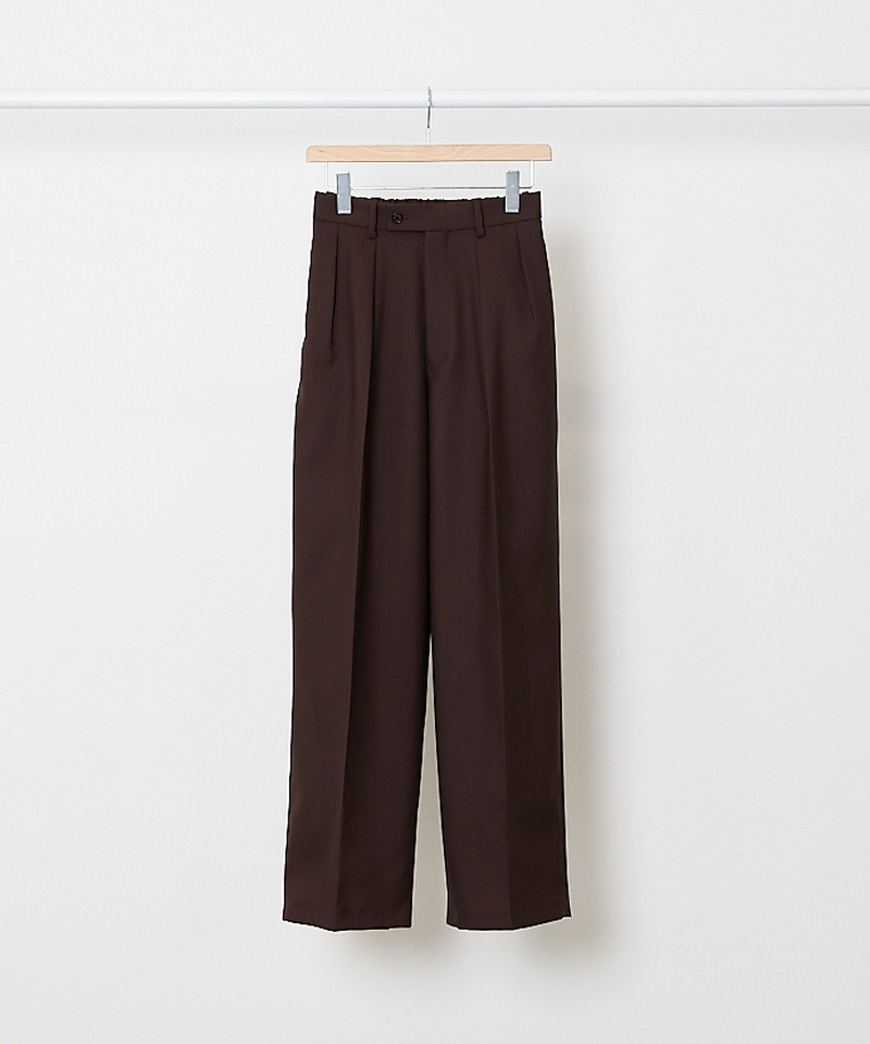 DOUBLE PLEATED TROUSERS - ORGANIC WOOL HEAVY TROPICAL ■SALE■(ダークブラウン-1)