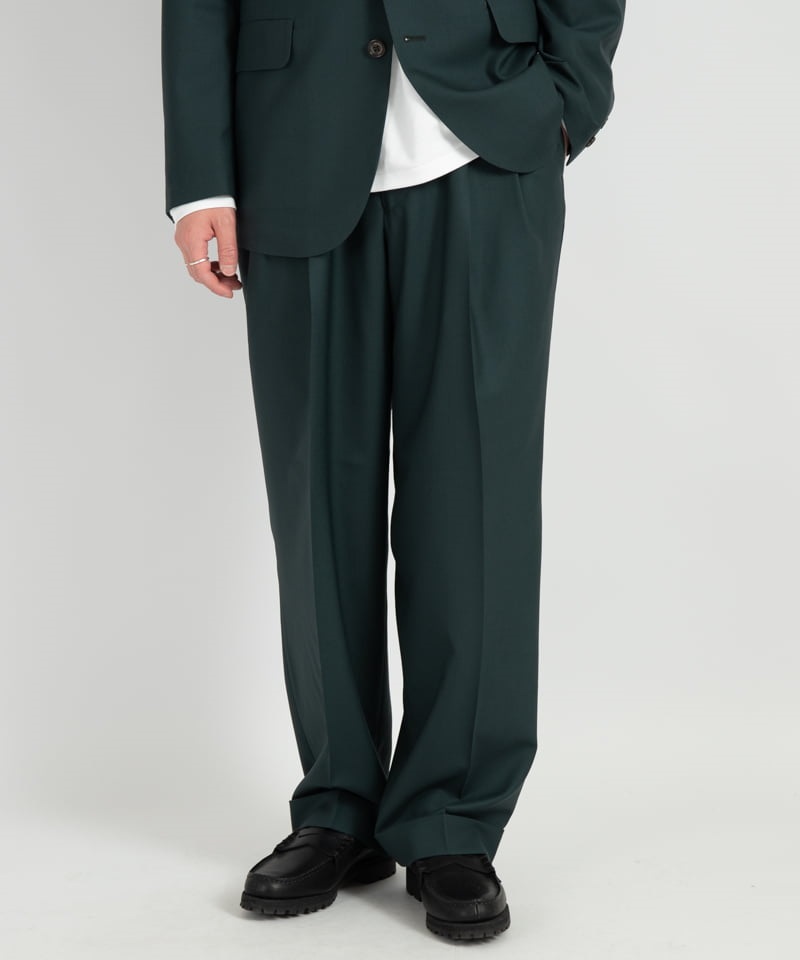 DOUBLE PLEATED CLASSIC WIDE TROUSERS - ORGANIC WOOL TROPICAL ■SALE■(グリーン-1)