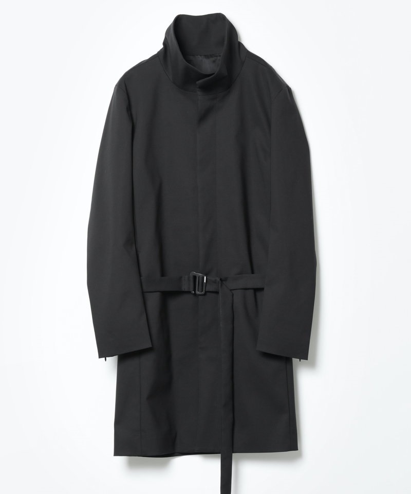 CO/NY ダブルクロスストレッチ スタンドカラーコート - CO/NY DOUBLE CLOTH STAND UP COLLAR COAT 【 ATTACHMENT / アタッチメント 】(ブラック(930)-1)