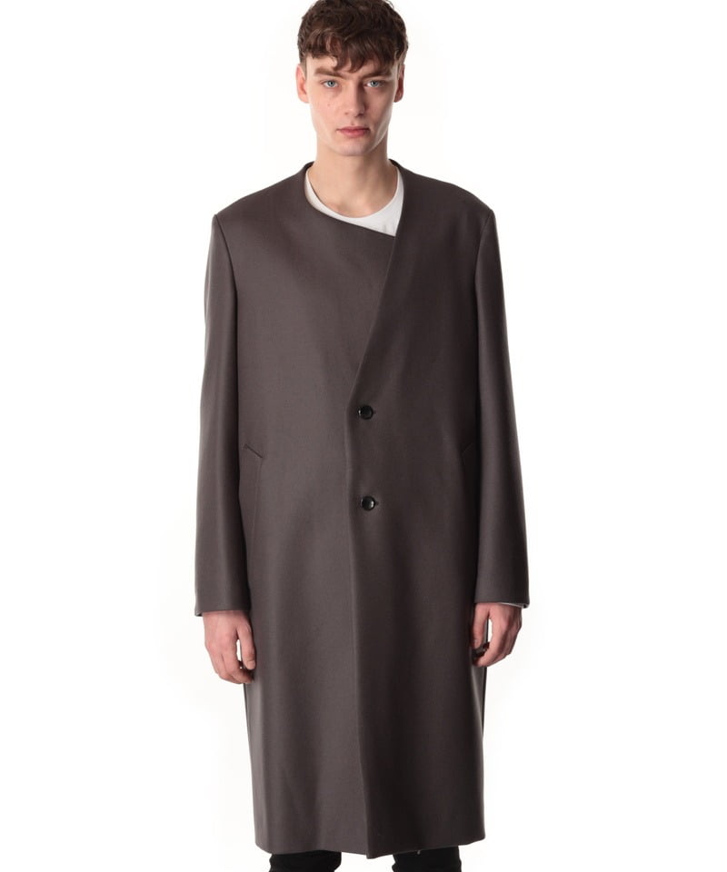 WO DOUBLE MELTON COLLARLESS CHESTER COAT(ダークグレー(922)-1)