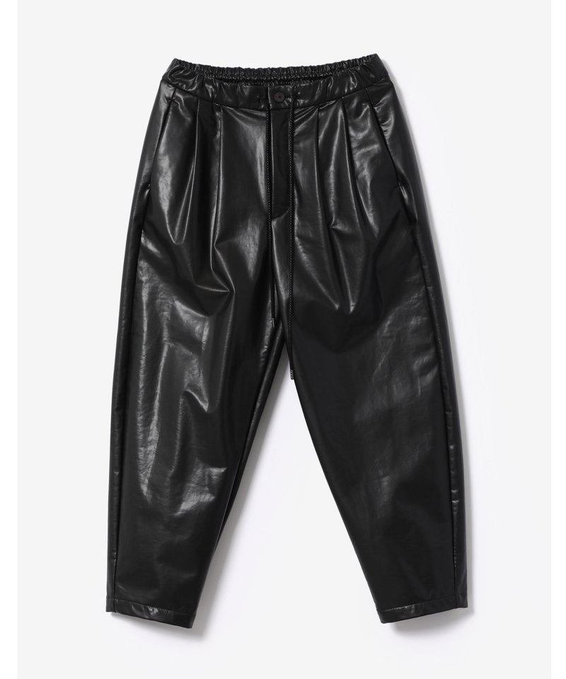 SYNTHETIC LEATHER TWO PLEATS TAPERED FIT EASY PANTS ■SALE■(ブラック(930)-2)