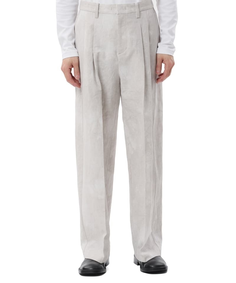PIGMENT DYED CO/LI TWILL TWO PLEATS WIDE TROUSERS(X.ベージュ(829)-1)