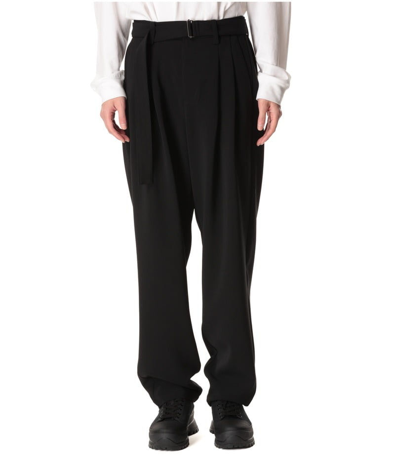 PE STRETCH DOUBLE CLOTH BELTED TAPERED FIT TROUSERS ■SALE■(ブラック(930)-1)