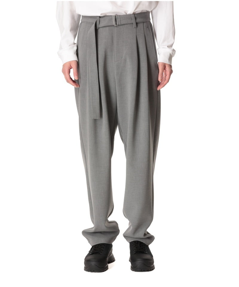 PE STRETCH DOUBLE CLOTH BELTED TAPERED FIT TROUSERS ■SALE■(X.グレー(929)-1)