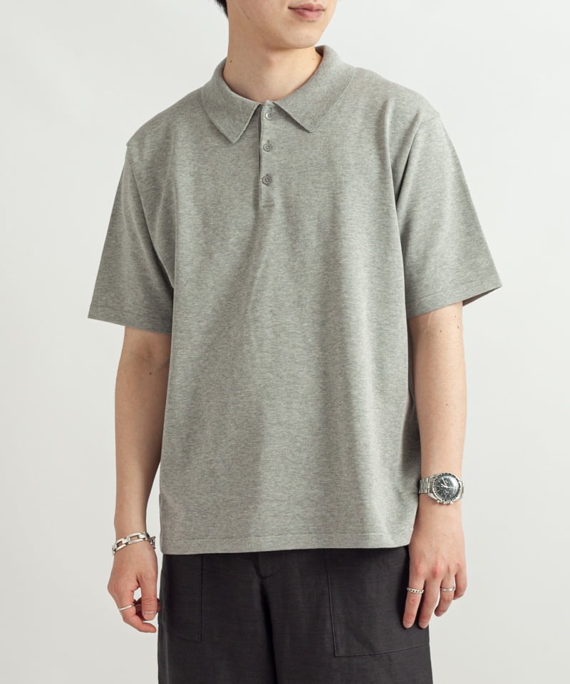 NATURAL DYED ORGANIC HALF SLEEVE POLO KNIT(トップグレー-4)