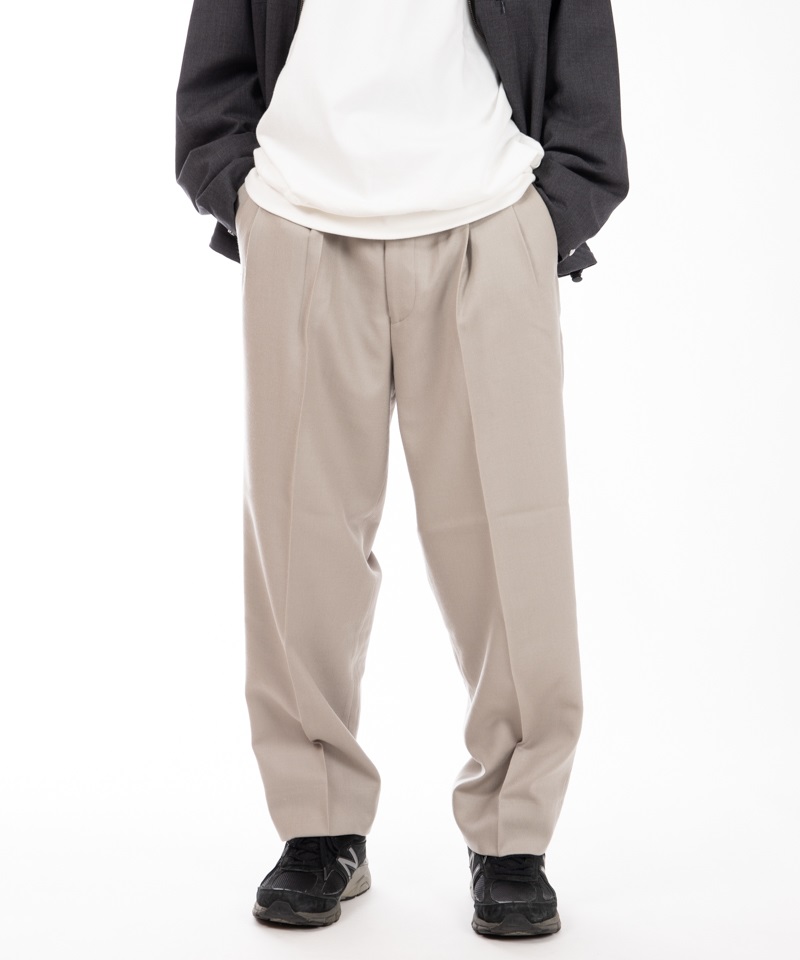 2TUCK COCOON FIT TROUSERS - 2/48 WOOL SOFT SERGE ■SALE■(グレージュ-1)