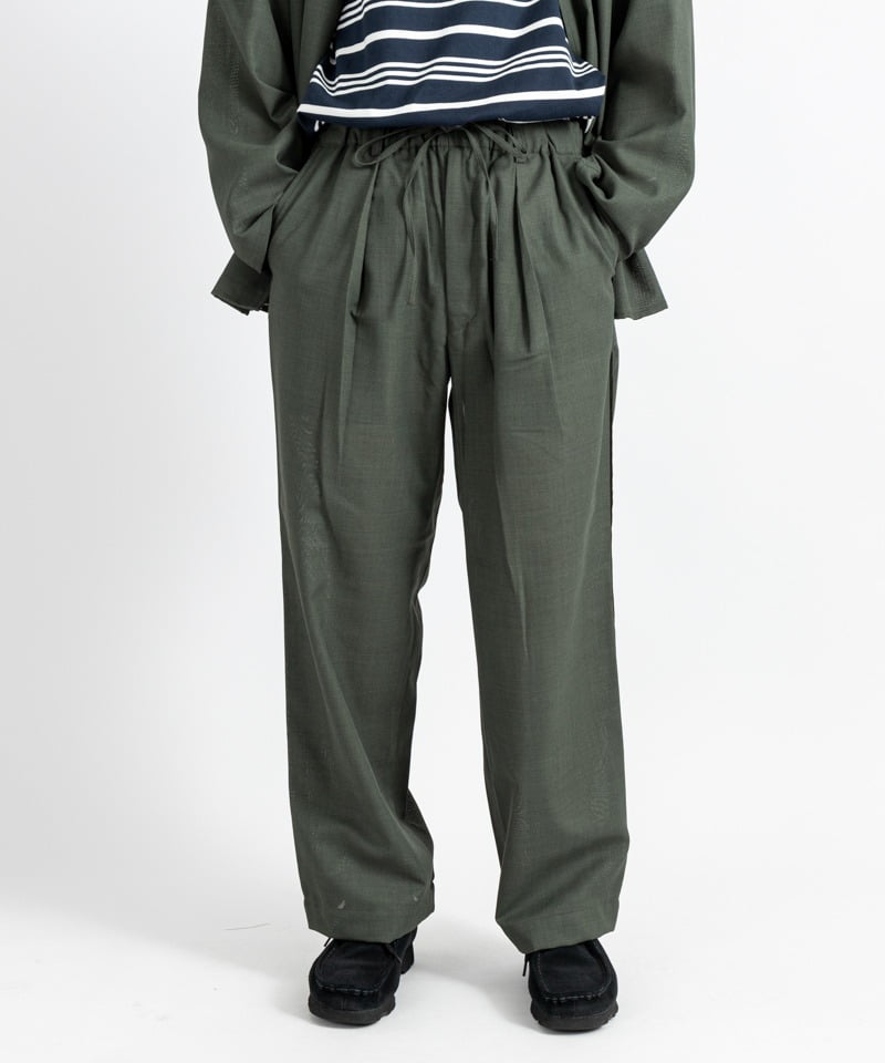 SIDE PIPING 1TUCK EASY PANTS - RECYCLE POLYESTER WOOL MESH ■SALE■(オリーブ-1)