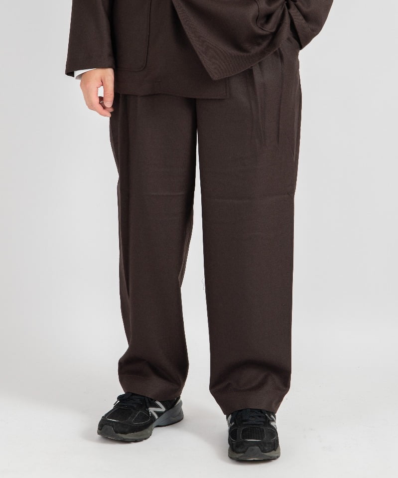 OFFICER PANTS 2TUCK WIDE - 2/48 WOOL SOFT SERGE(ダークブラウン-1)