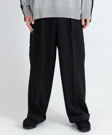 PLEATED WIDE TROUSERS - ORGANIC WOOL TAXEED CLOTH