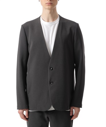 PE STRETCH DOUBLE CLOTH COLLARLESS JACKET