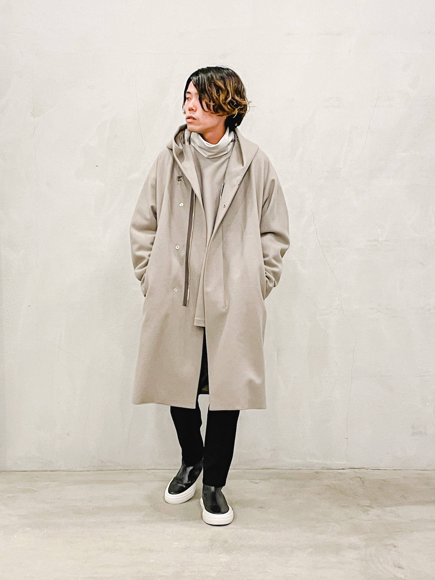 21AW 定価10万 ATTACHMENT CASHMERE BREND CLOTH 3LAYER ZIPUP HOODED ...